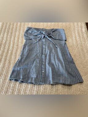 Free People Striped Blue Tie-Waist Button-Front  tunic top